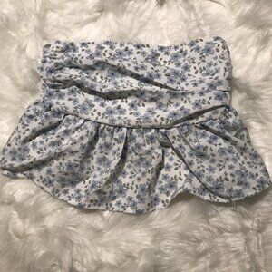 SHEIN MOD Women's Floral Print Pleated Strapless Top SIZE S